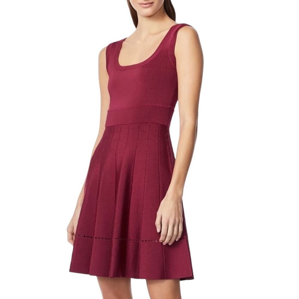 NEW Herve Leger Paris Burgundy Bandage Fit Flare Mini Dress Size Large NWT